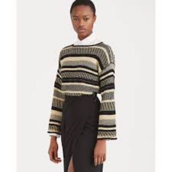 Polo Ralph Lauren Women's Linen blend Stripe Knit Sweater Black/Beige Sz L - Picture 3 of 7
